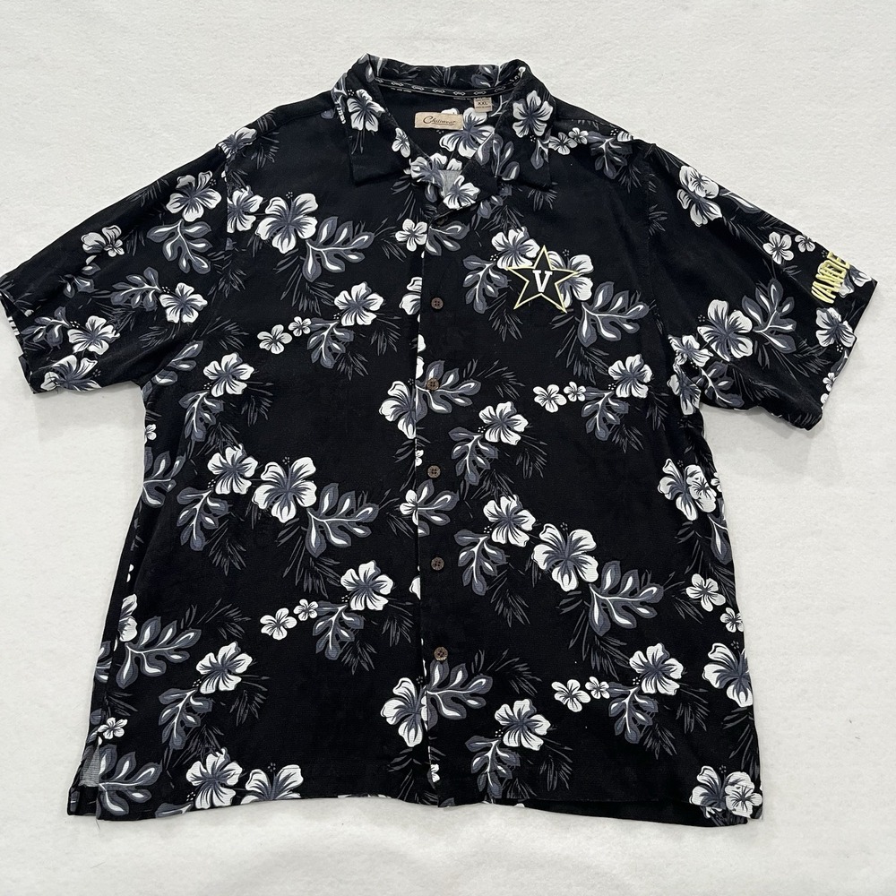 Vanderbilt Commodores Hawaiian Shirt Mens 2XL Black Floral Camp Button Up Rayon